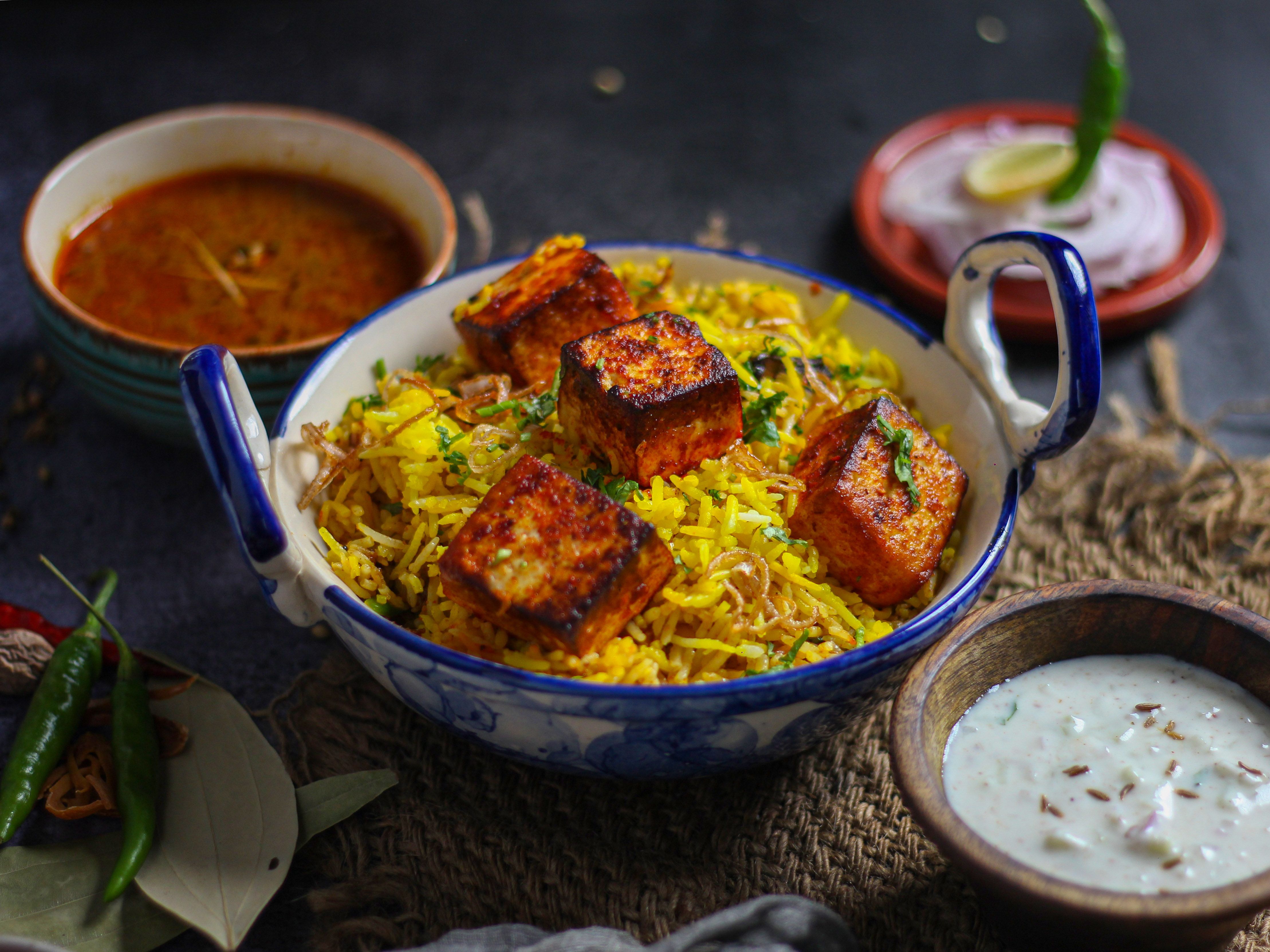 Indian Coconut Tomato Paneer Rice